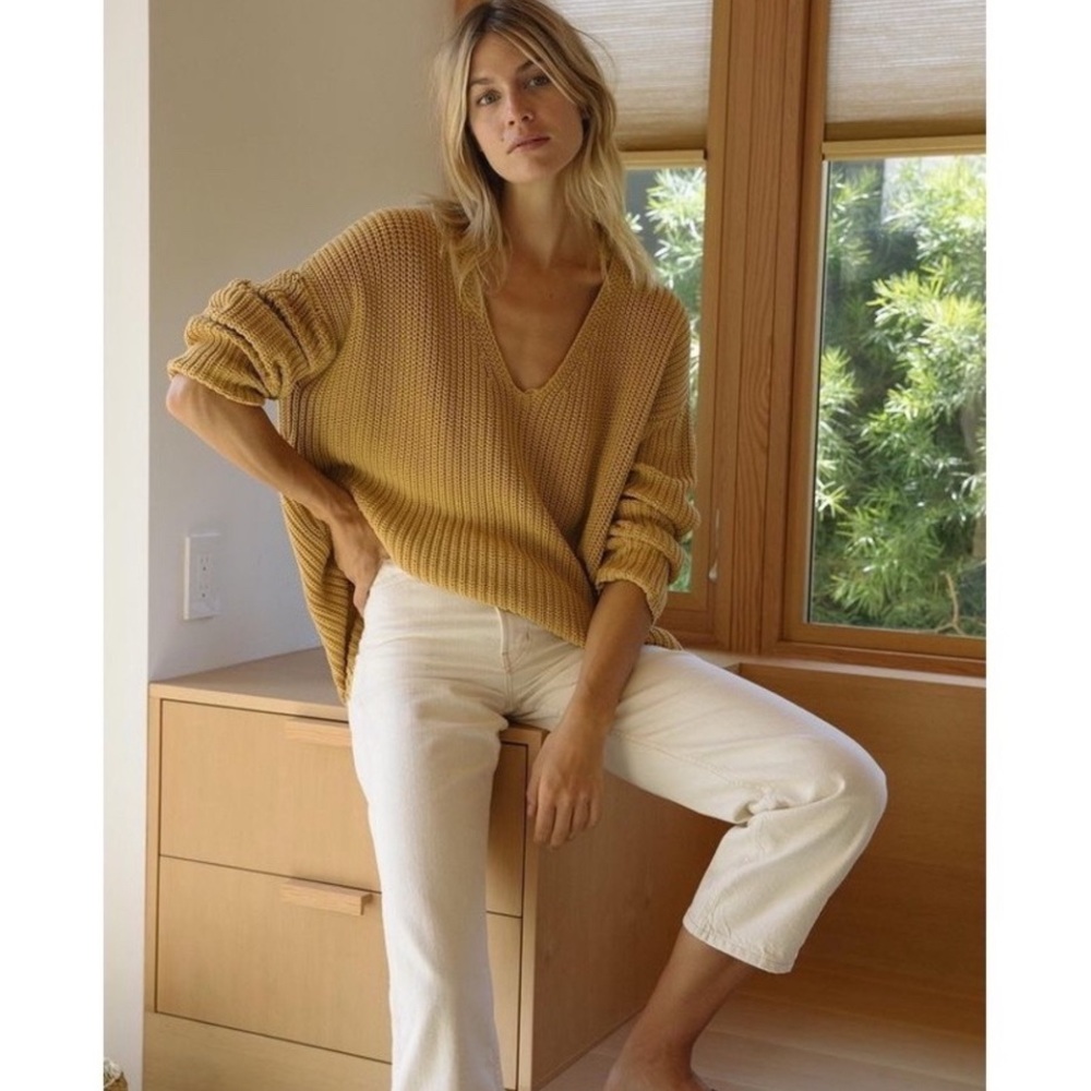 Jenni Kayne Cabin Fisherman Organic Cotton Blend Sweater in Mustard